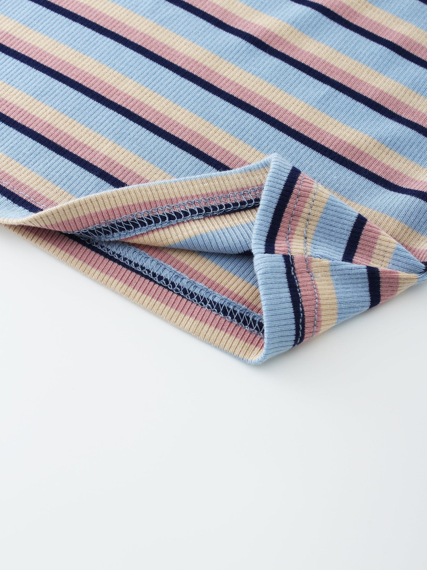 Striped Ribbed Crew-Blue/Pink/Tan