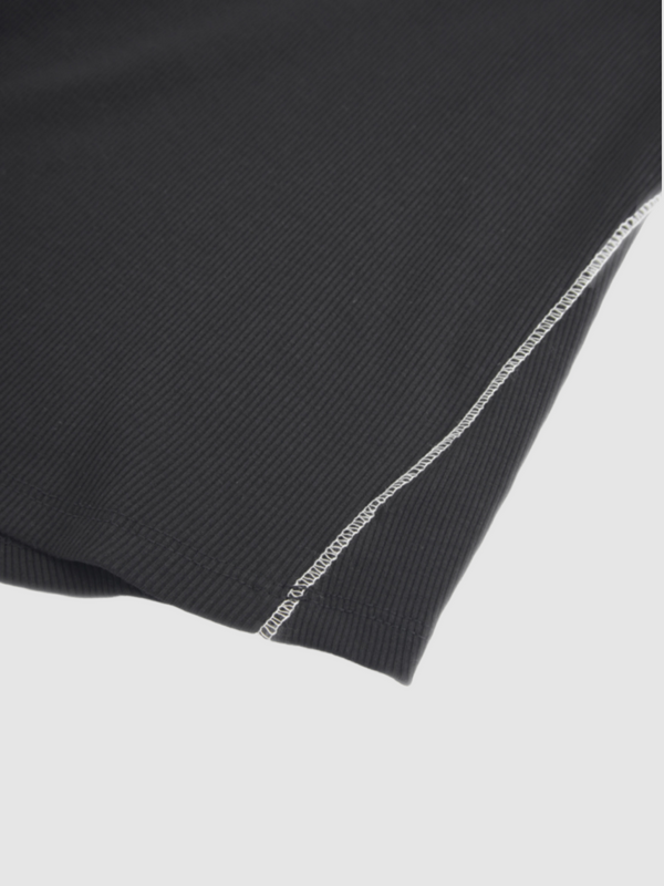 Cross Stitch Ribbed T-Shirt-Black