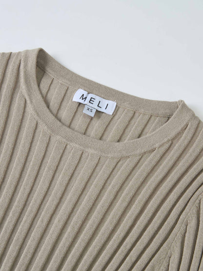 Ribbed Crew Neck Sweater - Light Mocha