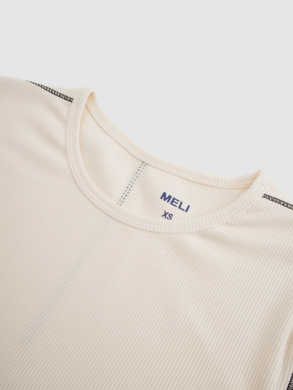 Cross Stitch Ribbed T-Shirt-Cream