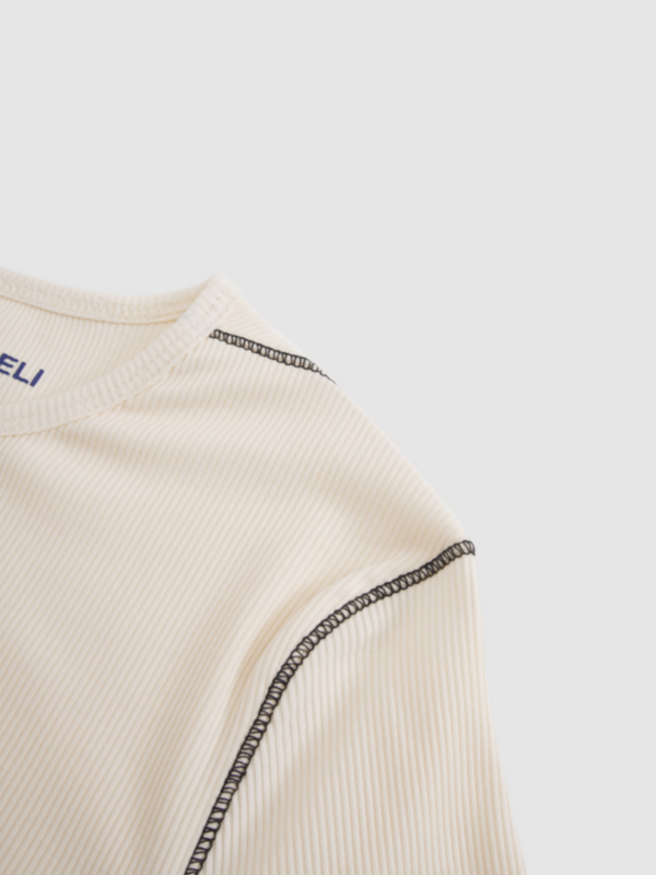 Cross Stitch Ribbed T-Shirt-Cream