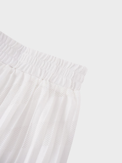 Perforated Pleated Skirt-White