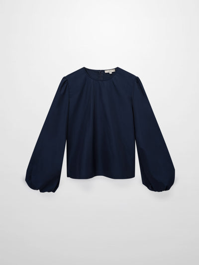 Bubble Sleeve Taffeta Top-Navy