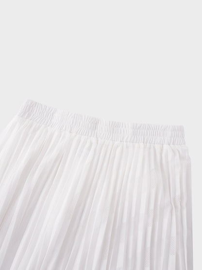 Perforated Pleated Skirt-White