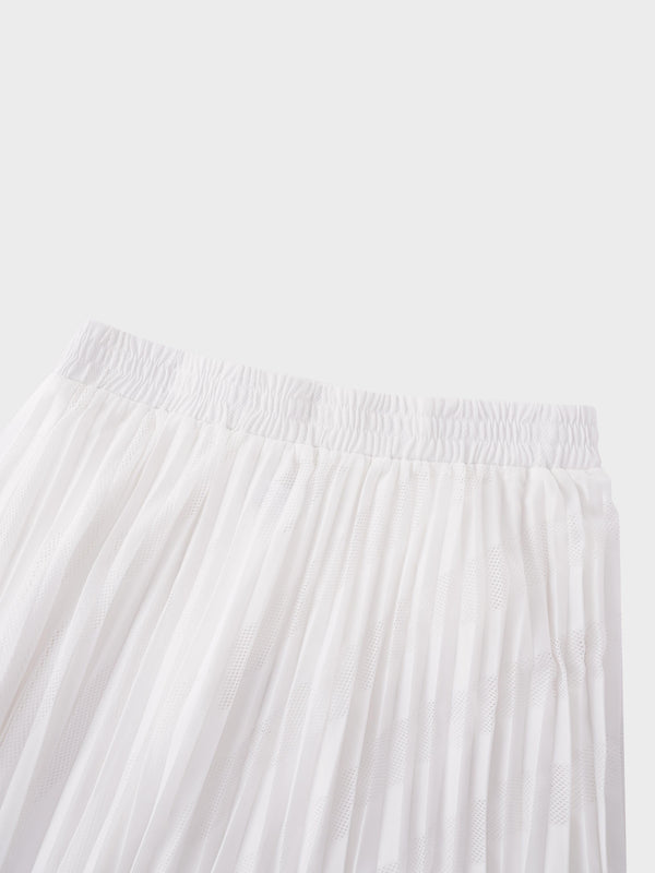 Perforated Pleated Skirt-White