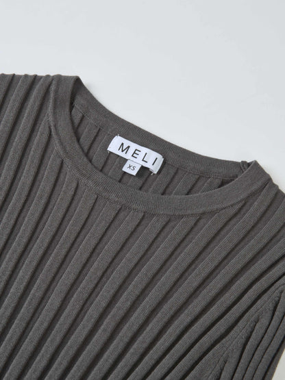 Ribbed Crew Neck Sweater - Grey