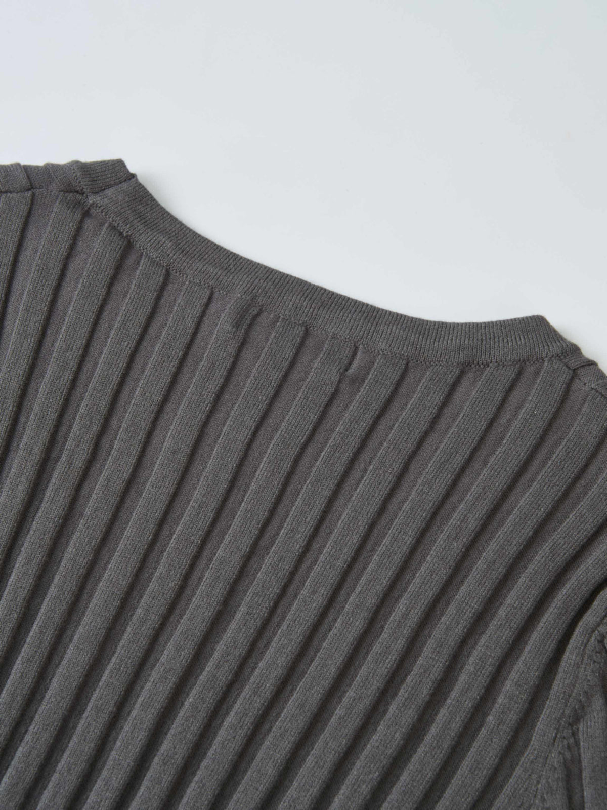 Ribbed Crew Neck Sweater - Grey
