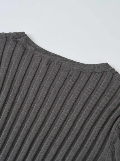 Ribbed Crew Neck Sweater - Grey