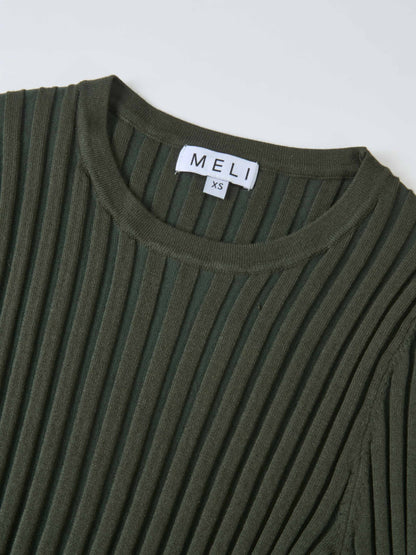 Ribbed Crew Neck Sweater - Green