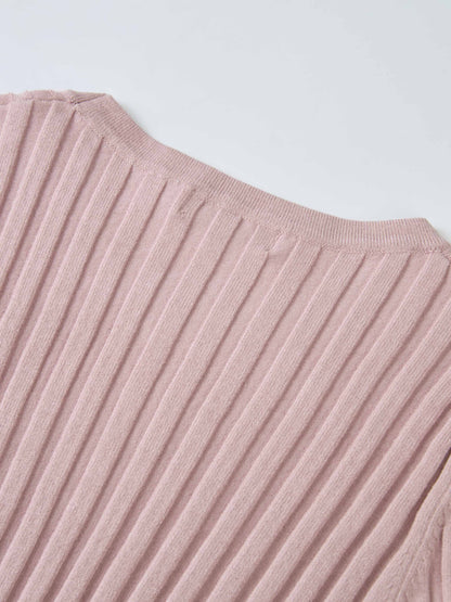 Ribbed Crew Neck Sweater - Pink