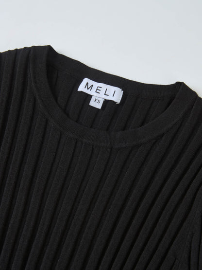 Ribbed Crew Neck Sweater - Black
