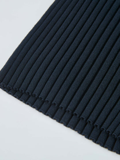 Ribbed Crew Neck Sweater - Navy