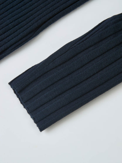 Ribbed Crew Neck Sweater - Navy
