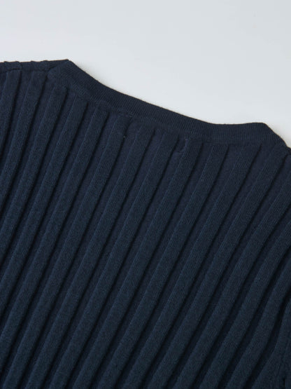 Ribbed Crew Neck Sweater - Navy