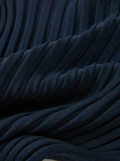 Ribbed Crew Neck Sweater - Navy