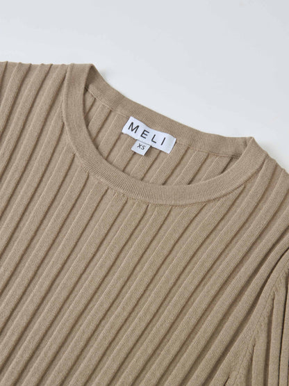 Ribbed Crew Neck Sweater - Warm Taupe