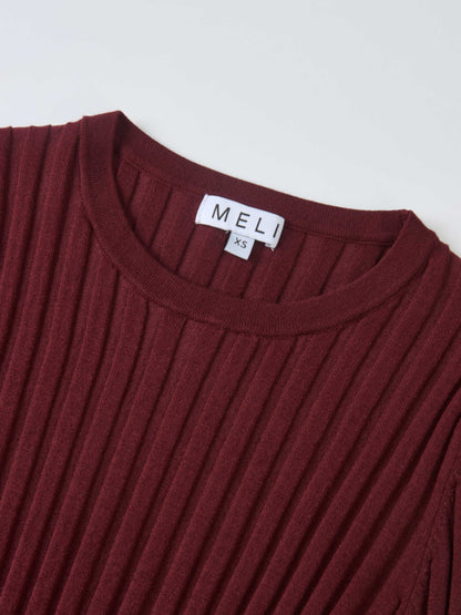 Ribbed Crew Neck Sweater - Burgundy