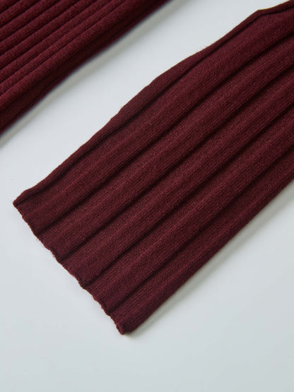 Ribbed Crew Neck Sweater - Burgundy