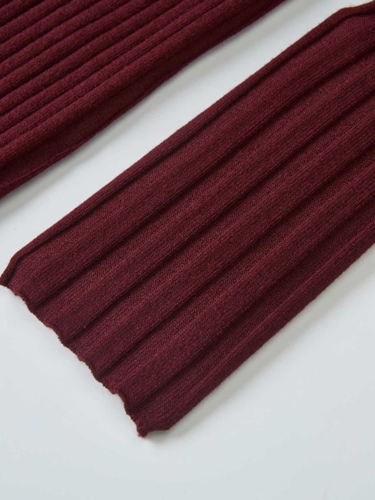 Ribbed Crew Neck Sweater - Burgundy