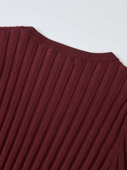 Ribbed Crew Neck Sweater - Burgundy
