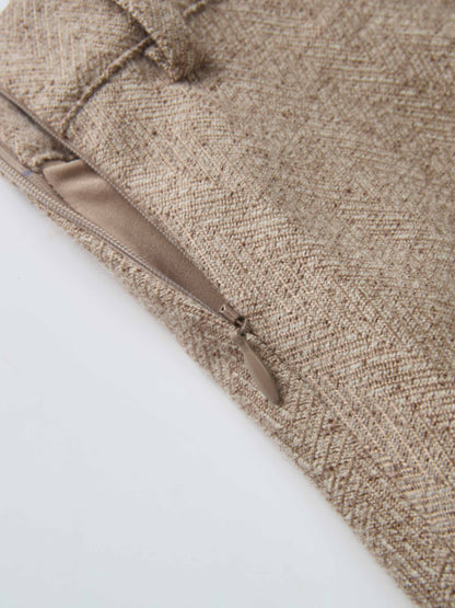Curved Seam Full Skirt - Camel Herringbone