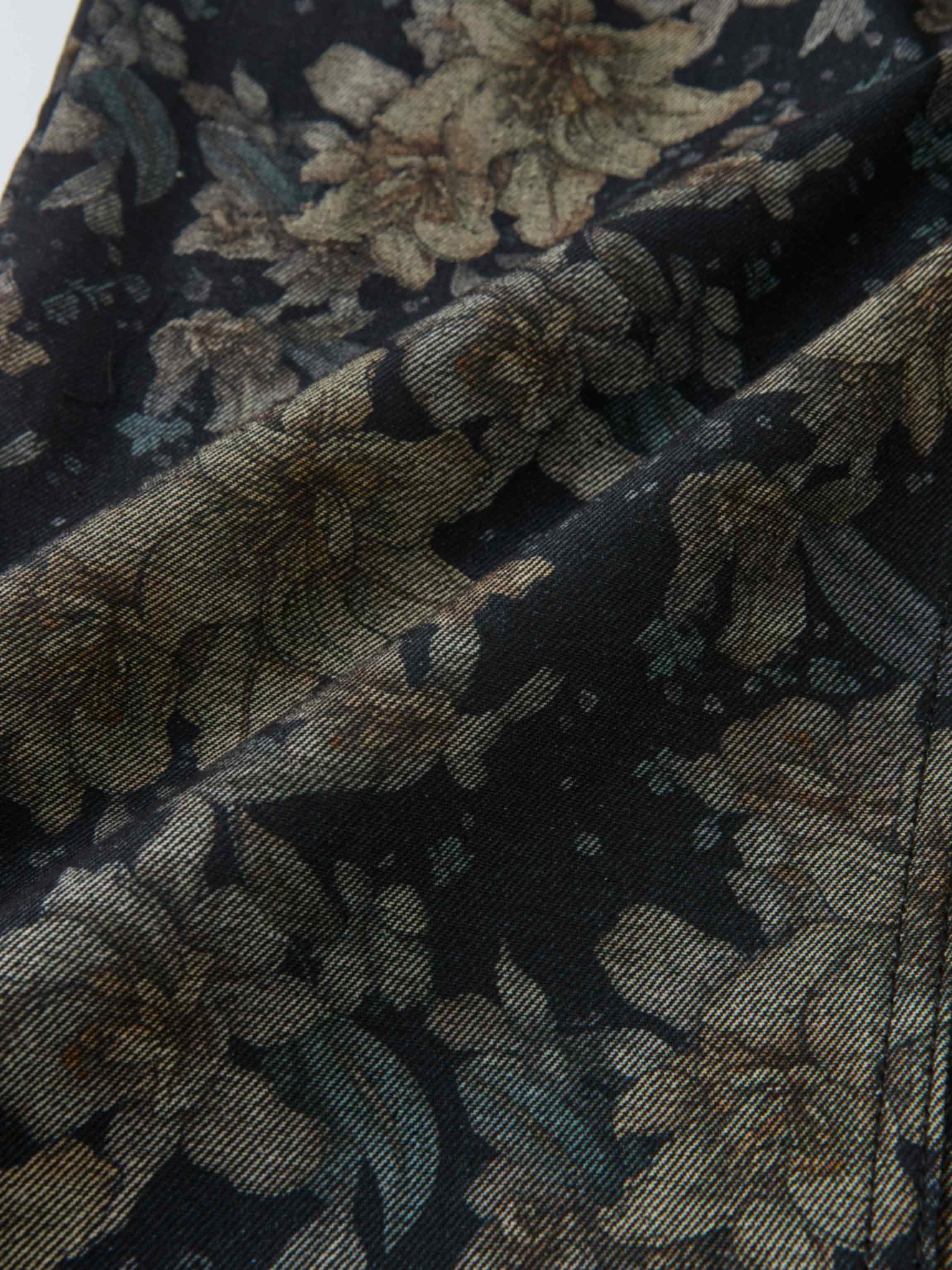 Button Down Straight Denim Skirt - Floral