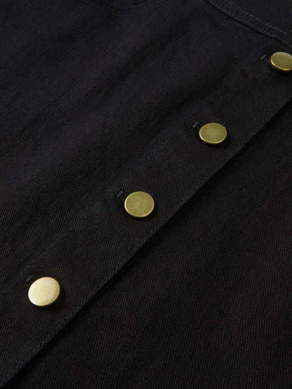 Button Down Straight Denim Skirt - Black