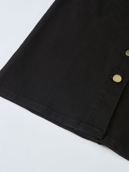 Button Down Straight Denim Skirt - Black