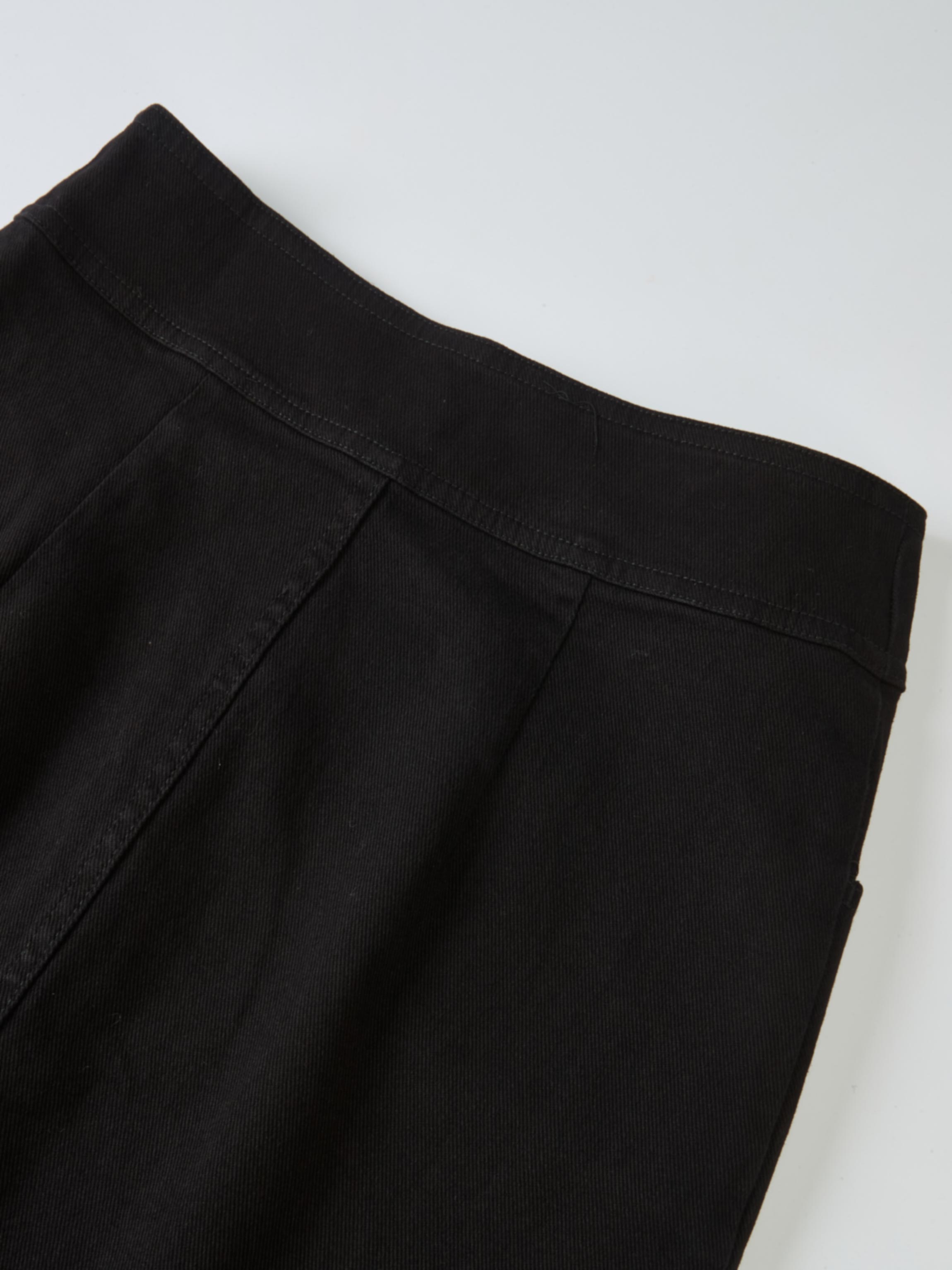 Button Down Straight Denim Skirt - Black