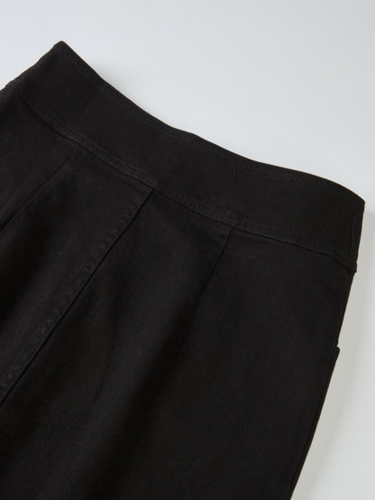 Button Down Straight Denim Skirt - Black