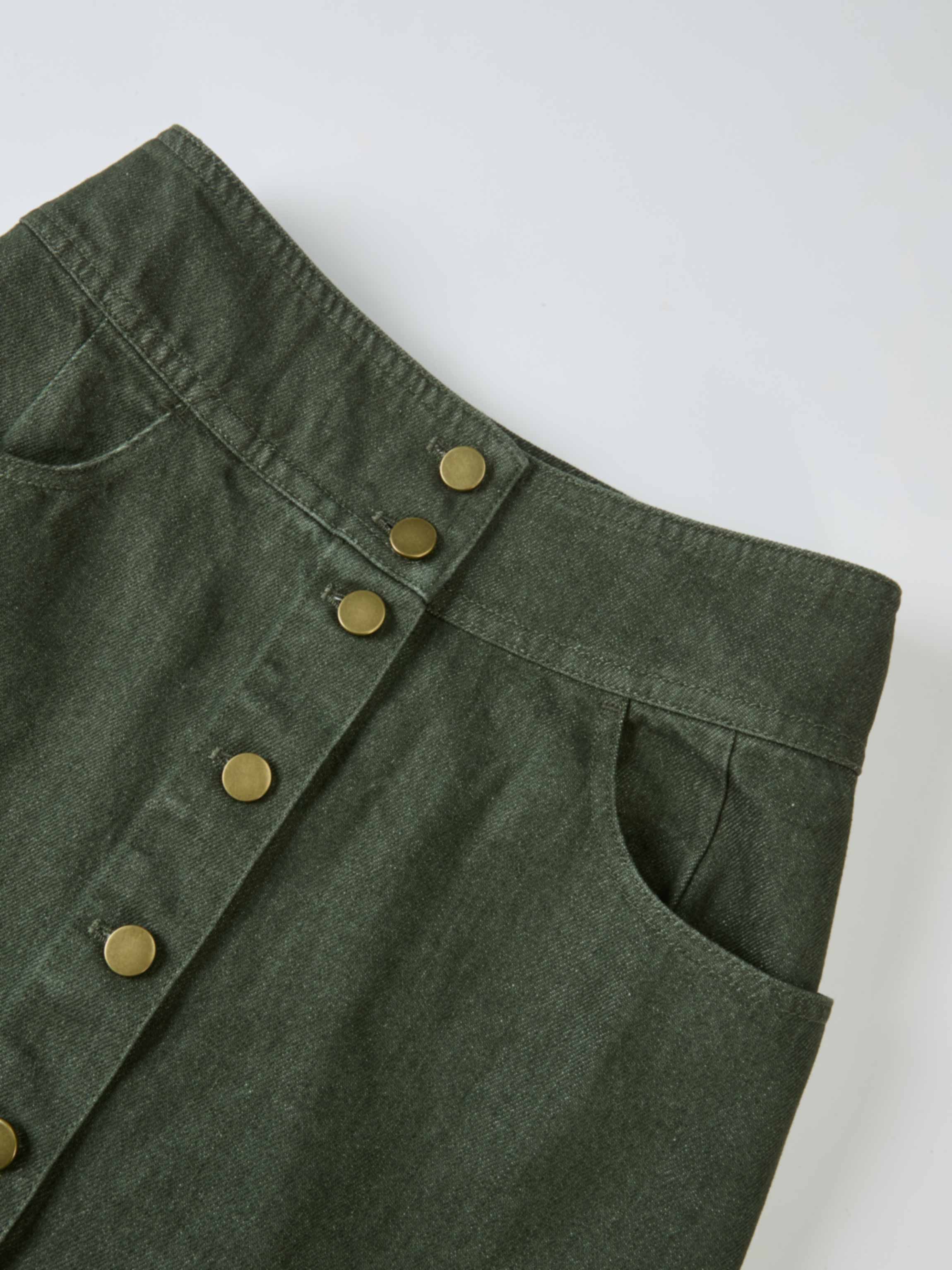 Button Down Straight Denim Skirt - Olive