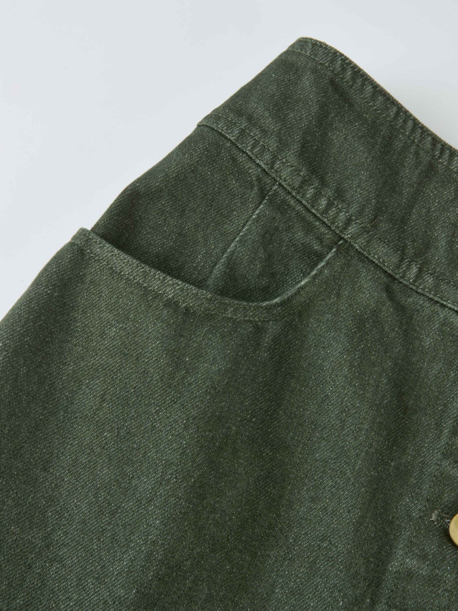 Button Down Straight Denim Skirt - Olive