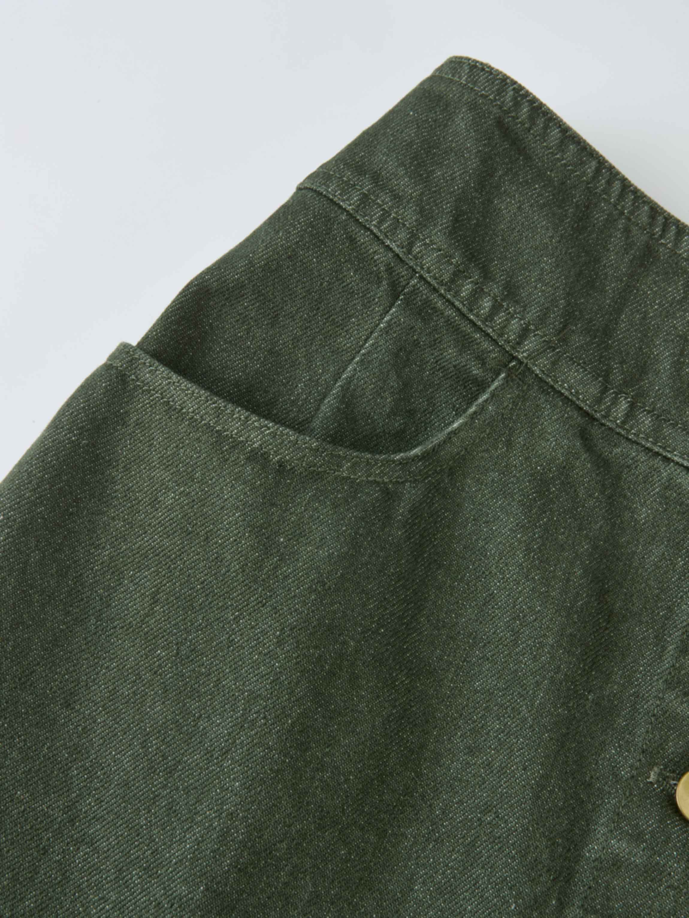 Button Down Straight Denim Skirt - Olive