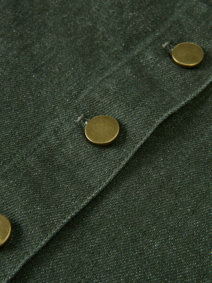Button Down Straight Denim Skirt - Olive