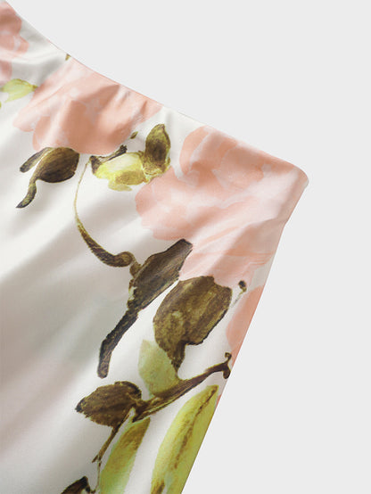 Print Slip Skirt-Peach Floral