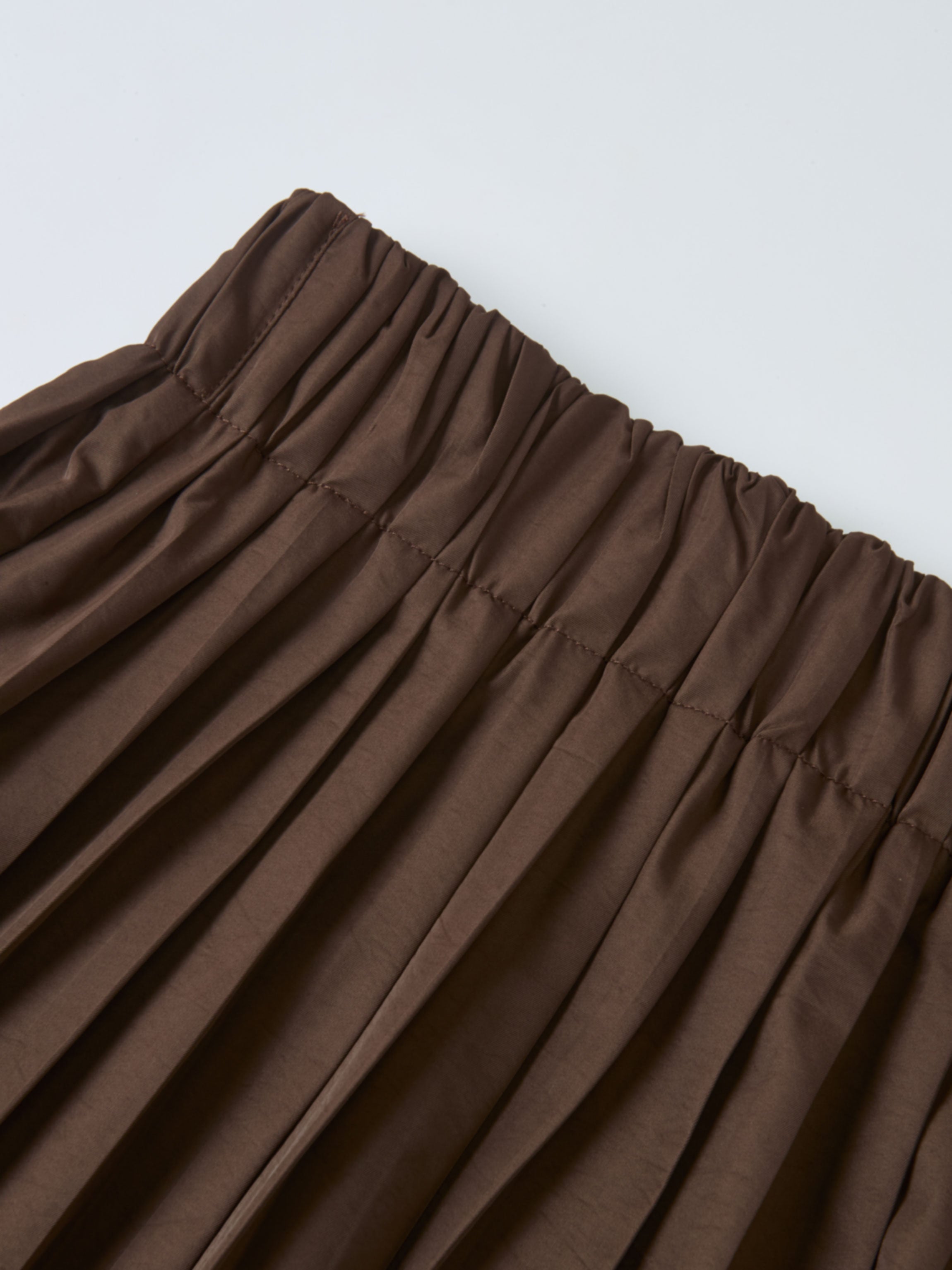 Elastic Waist Taffeta Skirt - Brown