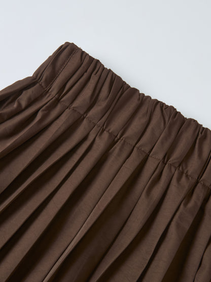 Elastic Waist Taffeta Skirt - Brown