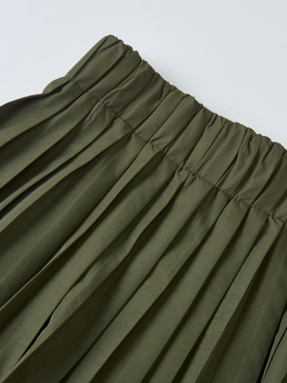 Elastic Waist Taffeta Skirt - Olive