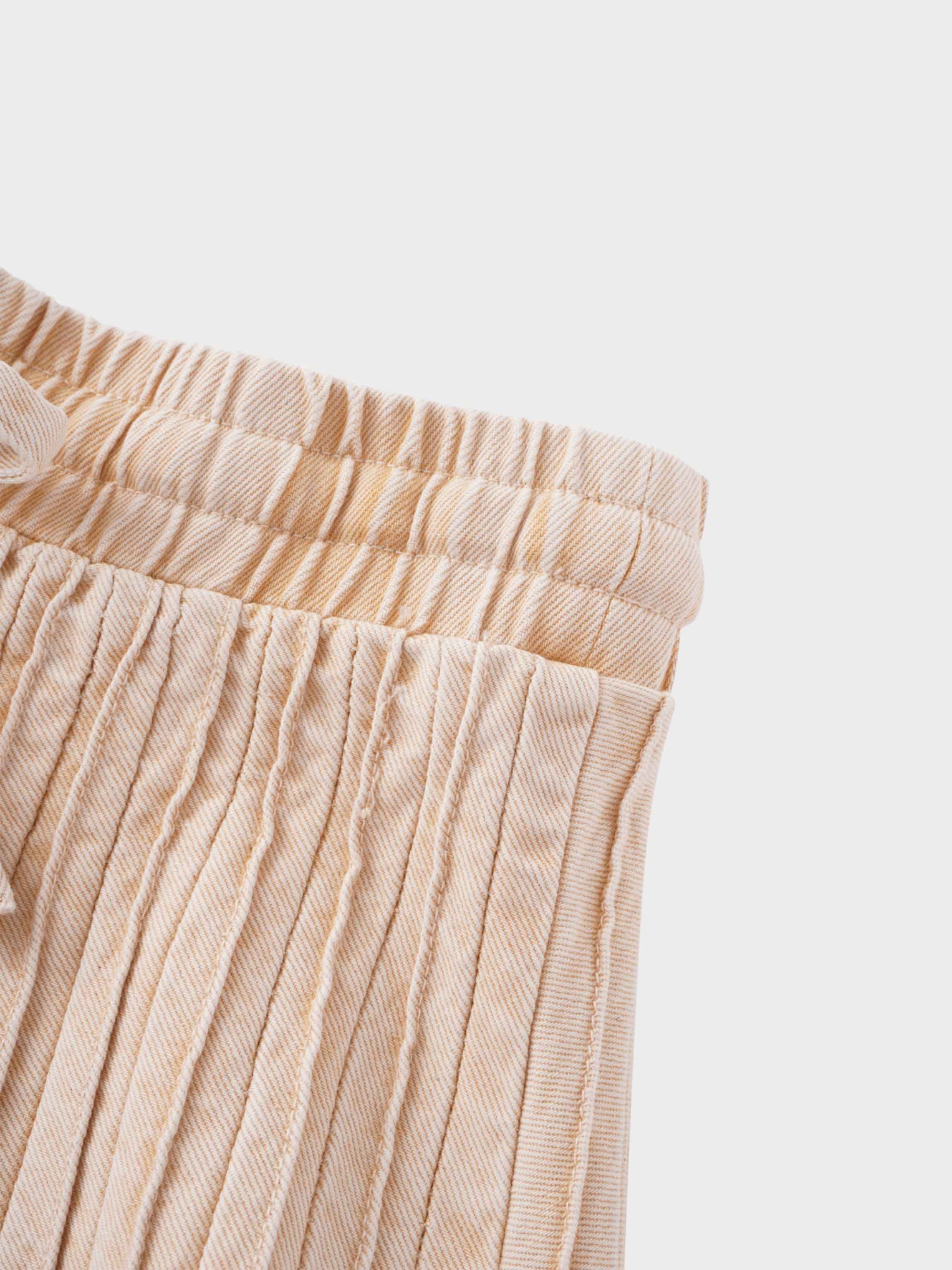 Stitched Micro Pleat Denim Skirt-Tan