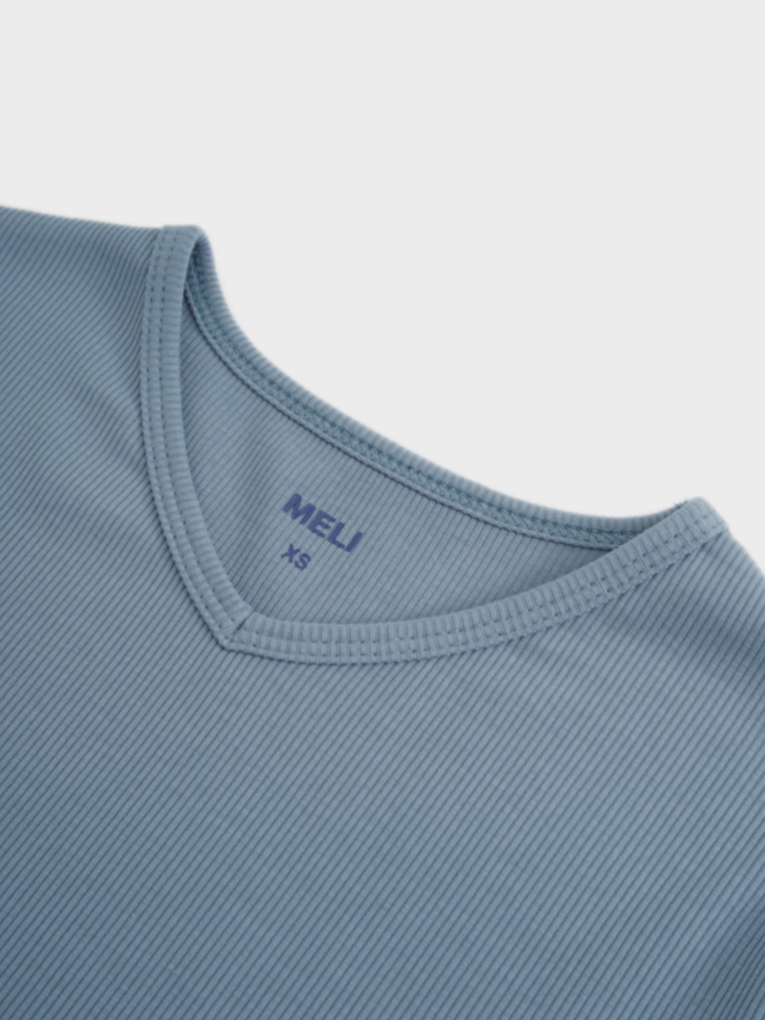 Soft Ribbed High V Tee-Dusty Blue