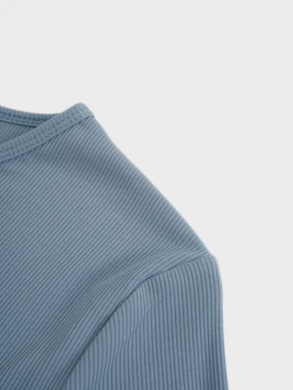 Soft Ribbed High V Tee-Dusty Blue