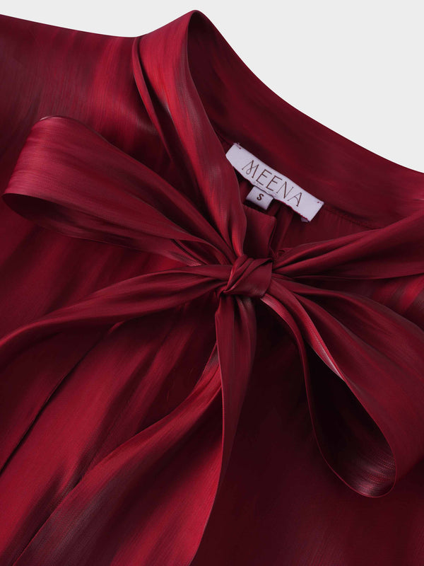 Shimmer Tie Blouse-Burgundy