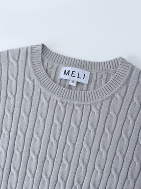 Knit Cable Sweater-Grey
