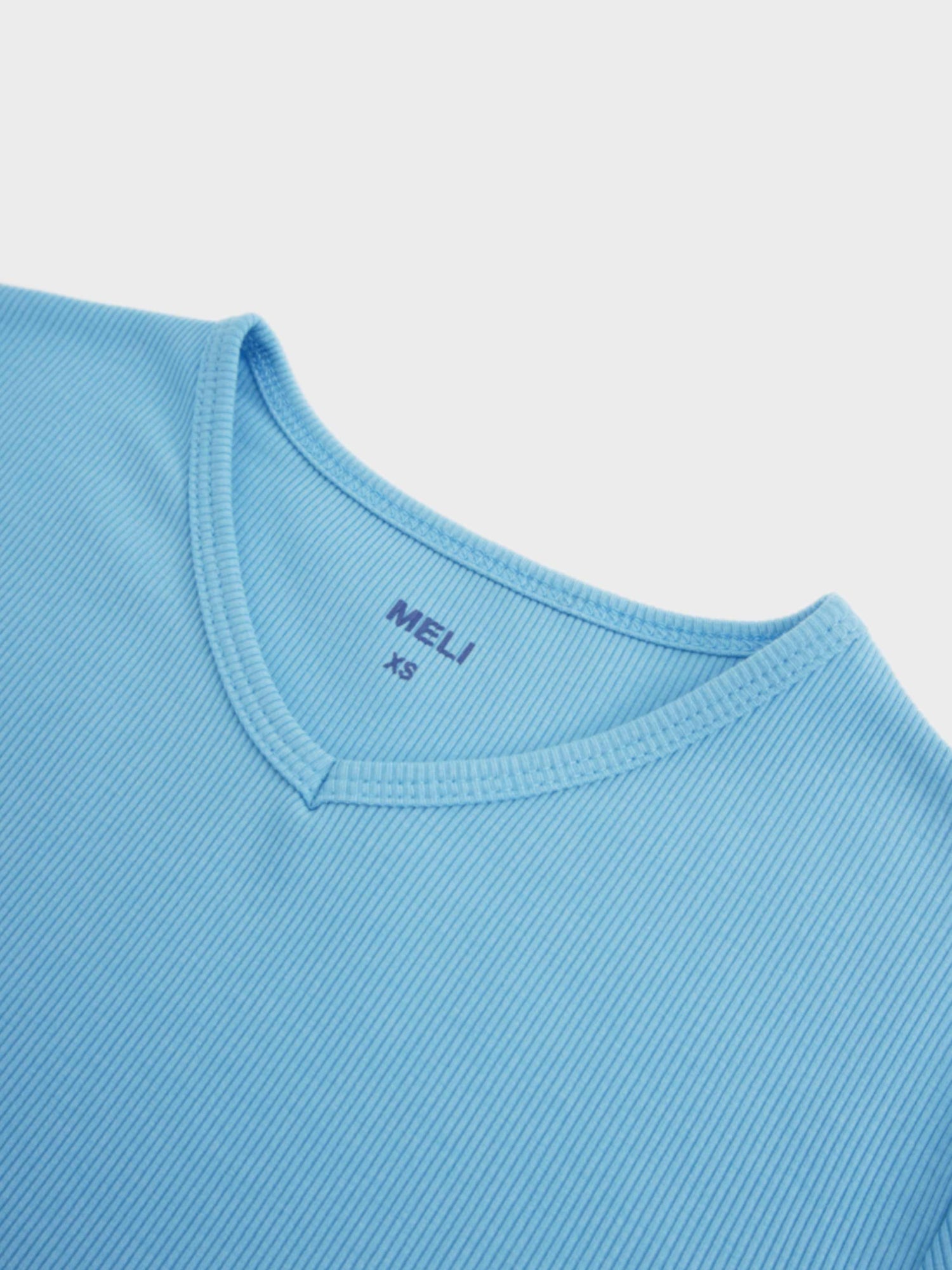 Soft Ribbed High V Tee-Sky Blue