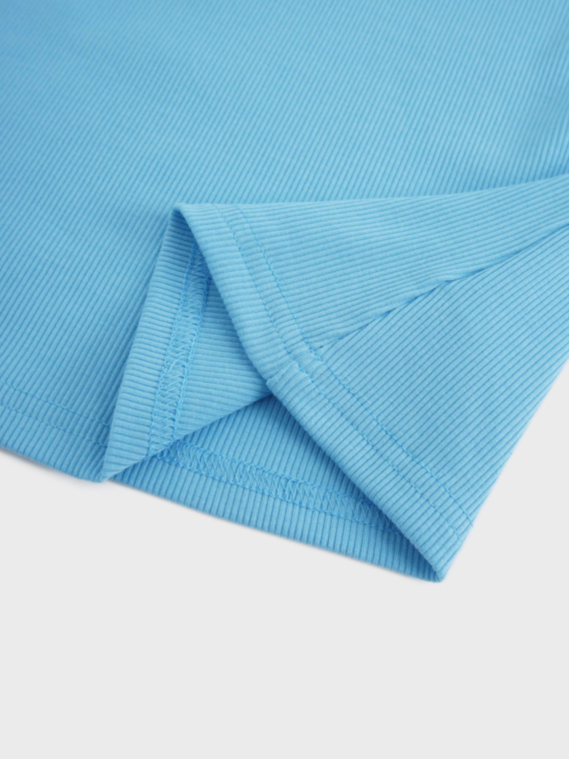 Soft Ribbed High V Tee-Sky Blue