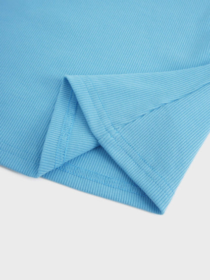 Soft Ribbed High V Tee-Sky Blue