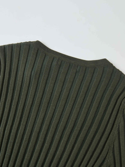 Ribbed Crew Neck Sweater - Green