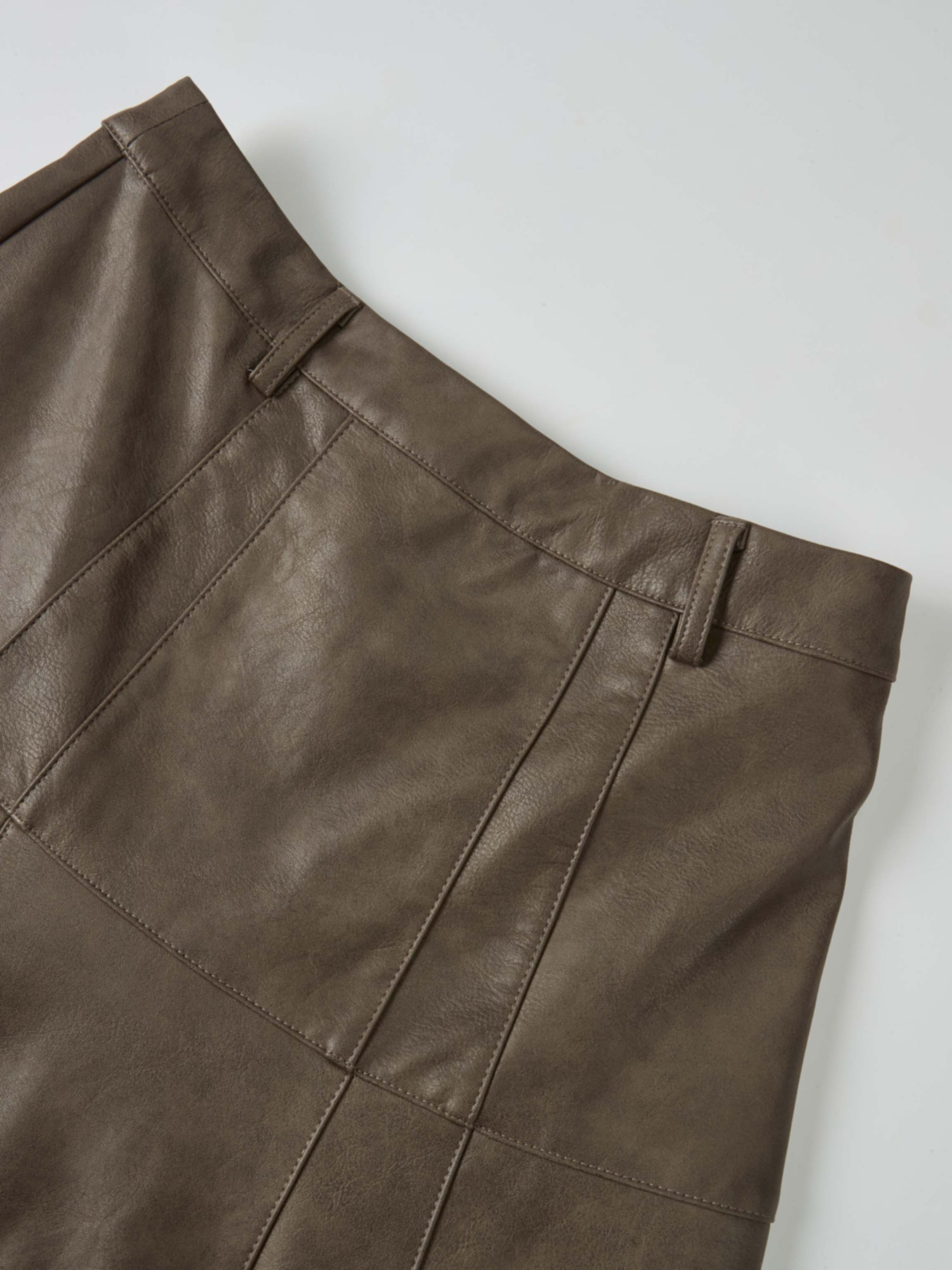 Smoked Faux Leather Skirt - Taupe