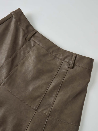 Smoked Faux Leather Skirt - Taupe