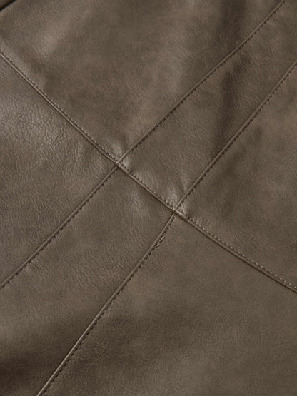 Smoked Faux Leather Skirt - Taupe